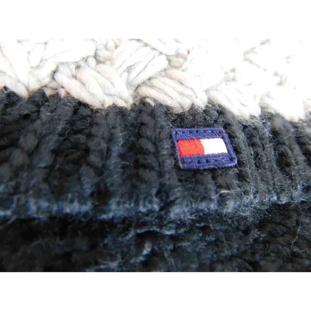 Tommy Hilfiger Knit Scarf Colorblock Black Grey White Preppy Unisex New